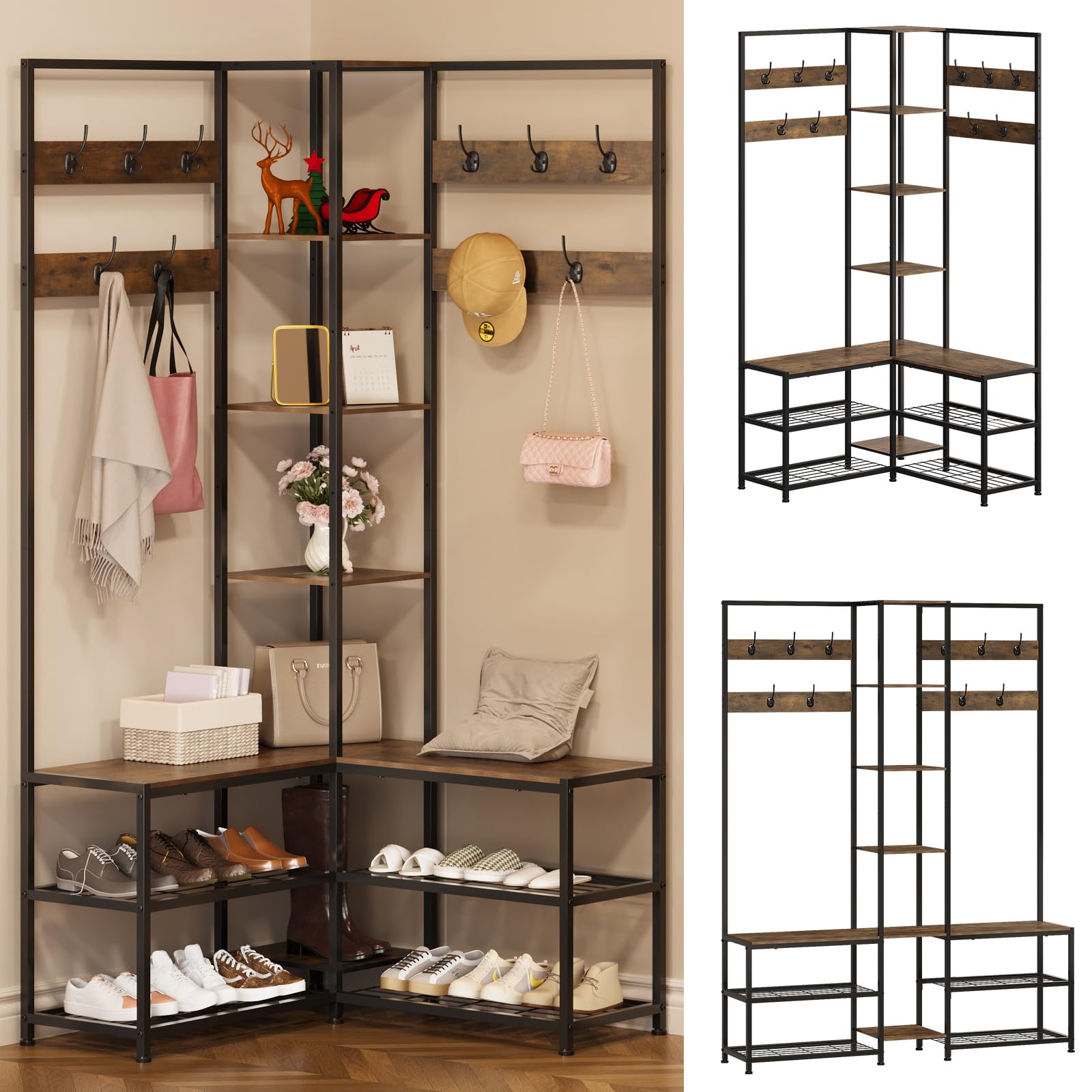 Amazon.com: GiftGo Corner Hall Tree with Shoe Rack Storage Bench